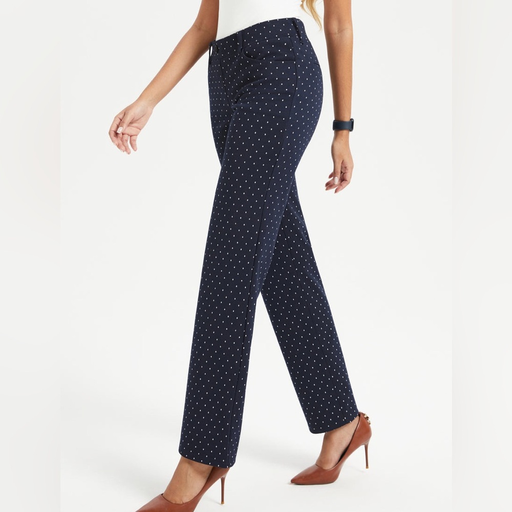 Betabrand Blue White Polka Dot Flare Leg Yoga Dress Pants XL Long W1553 Office